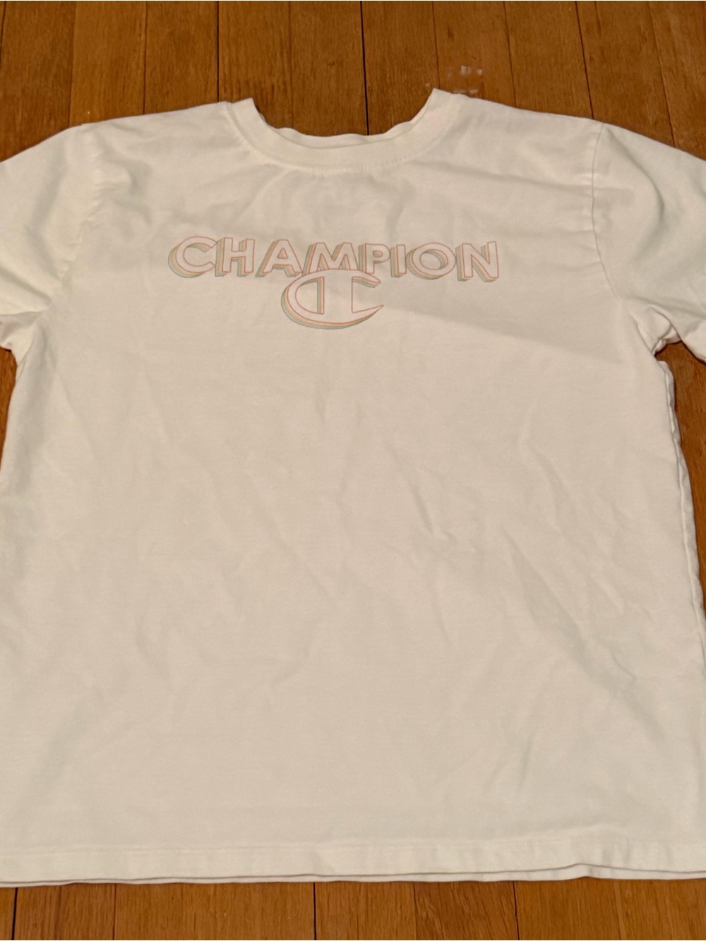 Champion White Tee with Pastel Logo